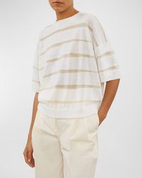Peserico - Shimmer Striped Crewneck Knit Sweater - Lyst