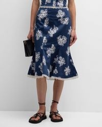 Jason Wu - Flared Floral-print Lace-trim Midi Skirt - Lyst
