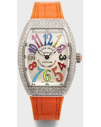 Franck Muller - 32mm Stainless Steel Vanguard Color Dreams Diamond Watch With Orange Alligator Strap - Lyst