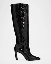 Stuart Weitzman - 85Mm Stassi Croco-Printed Patent Leather Knee-High Boots - Lyst