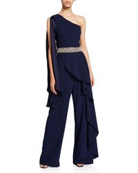 Alice + Olivia Venita One-shoulder Draped Embellished Jumpsuit - Blue