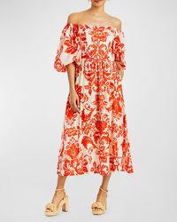 mestiza - Delphine Floral-Print Cotton Midi Dress - Lyst