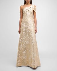 Teri Jon - One-Shoulder Metallic Jacquard A-Line Gown - Lyst