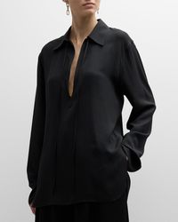 The Row - Malon Long-Sleeve Silk Collared Shirt - Lyst
