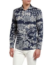 Etro Men's Hibiscus Pattern Sport Shirt - Blue
