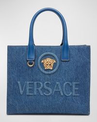 Versace - La Medusa Small Denim Tote Bag - Lyst