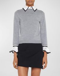 Alice + Olivia - Justina Woven Combo Long-Sleeve Pullover - Lyst