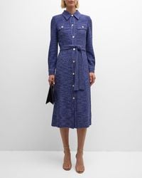 Misook - Belted Button-Down Tweed Knit Midi Dress - Lyst