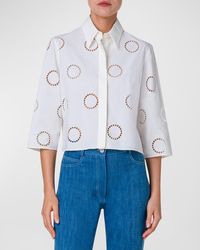 Akris Punto - Circle Eyelet Embroidered Cotton Poplin Crop Collared Shirt - Lyst
