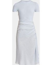 Givenchy - Ruched Monogram Draped Silk Midi Dress - Lyst