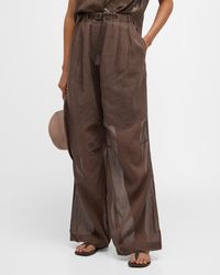 Brunello Cucinelli - Belted Double-pleated Cotton-gauze Pants With Lining - Lyst