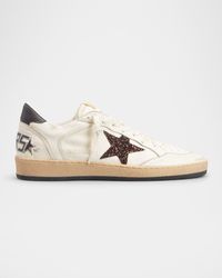 Golden Goose - Ballstar Leather Glitter Low-Top Sneakers - Lyst