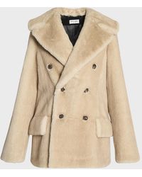 Saint Laurent - Manteau Double-Breasted Faux Fur Jacket - Lyst
