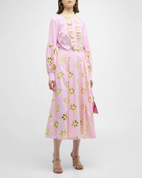 Maison Common - Embroidered Cotton Stripe Cutout Midi Dress With Detachable Bib - Lyst