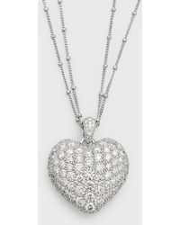 Neiman Marcus - 18k White Gold Double-chain Heart Pendant Necklace - Lyst