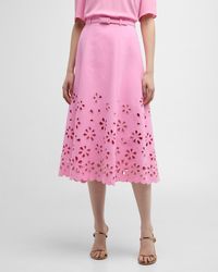 Maison Common - Floral-Cutout Belted A-Line Midi Skirt - Lyst