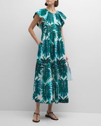 Marie Oliver - Kara Tiered Leaf-Print Linen Midi Dress - Lyst