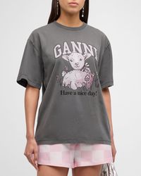 Ganni - Short-Sleeve Relaxed Lamb T-Shirt - Lyst
