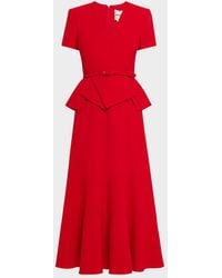 Roland Mouret - Wrap Peplum Belted Crepe Midi Dress - Lyst