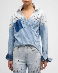 Hellessy - Hart Crystal Embellished Denim Wrap Shirt - Lyst