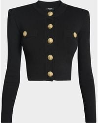 Balmain - Buttoned Strong-Shoulder Knit Crop Jacket - Lyst