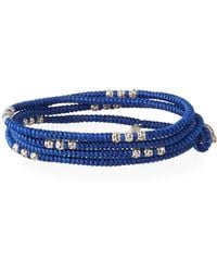 M. Cohen Men's Knotted Wrap Bracelet With Silver Beads, Blue