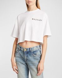Balmain - Laminated Cropped Logo T-Shirt - Lyst