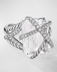 David Yurman - Cable Wrap Ring With Gemstone And Diamonds In Silver, 18x14mm - Lyst