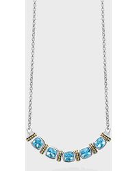 Lagos - Caviar Color Blue Topaz 6mm Cushion-set 5-stone Chain Necklace - Lyst