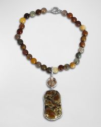 Stephen Dweck - Hand Carved Jade, Faceted Pyrite Quartz And Rutilated Quartz Necklace - Lyst