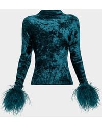LAPOINTE - Velvet Dolman-Sleeve Feather-Cuff Top - Lyst