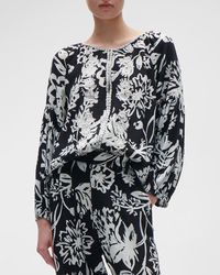 Figue - Tula Floral Embroidered Long-sleeve Peasant Top - Lyst