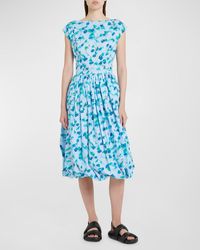 Marni - Floral Print Midi Dress With Balloon Skirt - Lyst
