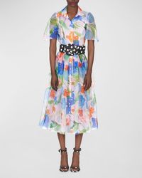 Carolina Herrera - Button-Front Floral-Print Midi Dress With Tie Belt - Lyst