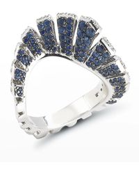 Miseno - 18k White Gold Blue Sapphire/white Diamond Fan Ring, Size 6.5 - Lyst