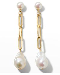 Margo Morrison - Baroque Pearl Drop Earrings With Paperclip Chain - Lyst
