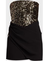 BCBGMAXAZRIA - Strapless Sequin Crepe Wrap-Skirt Mini Dress - Lyst