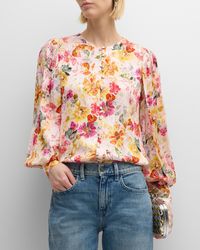 Tahari - The Wendy Floral-Print Embroidered Blouse - Lyst