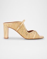 Malone Souliers - Norah Metallic Nappa Leather Raffia Dual-Strap Mule Sandals - Lyst
