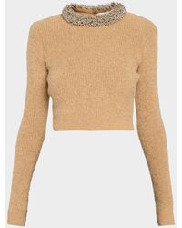 Self-Portrait - Beaded Trim Cropped Knit Sweater - Lyst