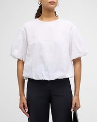 Peserico - Bead-Trim Blouson-Sleeve Cotton Shirt - Lyst