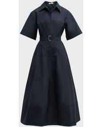 Jonathan Simkhai - Deanna Belted Poplin Short-Sleeve Midi Shirtdress - Lyst
