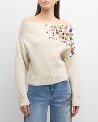 Hellessy - Bruno Button Embellished Off-Shoulder Wool Cashmere Sweater - Lyst