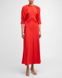 Oroton - Ruched Dolman-Sleeve Silk Midi Dress - Lyst