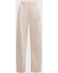 Brunello Cucinelli - Pleated Straight-Leg Ankle Cotton Pants With Monili Belt Loop - Lyst