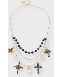 Dolce & Gabbana - 18k Yellow And White Gold Black Sapphire Pearl Cross Choker Necklace - Lyst