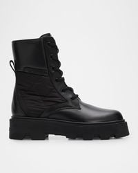 Moncler - Aurea Quilted-Inset Leather Ankle Boots - Lyst