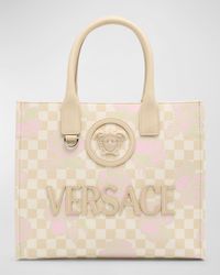 Versace - La Medusa Small Floral Check-print Canvas Tote Bag - Lyst