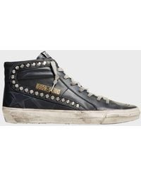 Golden Goose - Slide Mid-Top Leather Stud Sneakers - Lyst