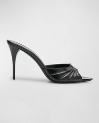 Saint Laurent - Babylone Ysl Ruched Leather Mule Sandals - Lyst